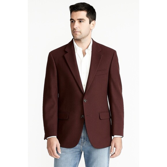 Ralph Lauren Size 42L 100% Camel Burgundy Dark Plum 2 Button Blazer Sports Coat - Picture 1 of 10